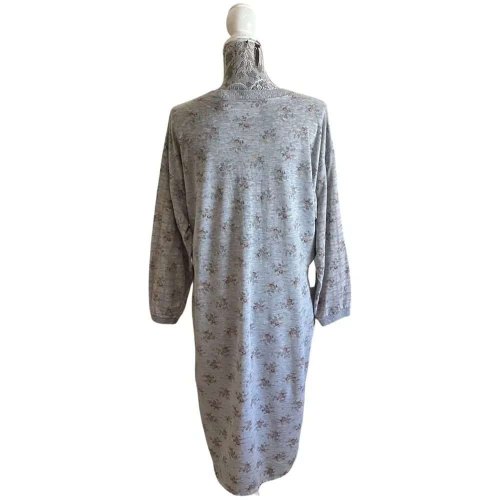 VINTAGE Sasson Intimates Floral Print Nightgown Gray One Size